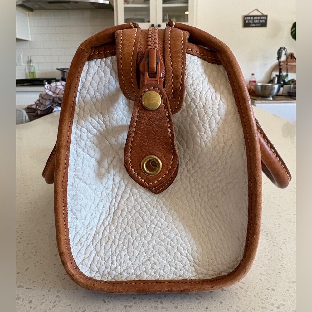 Dooney & Bourke Cream Pebbled Leather Satchel with Brown Trim - Picture 5 of 12